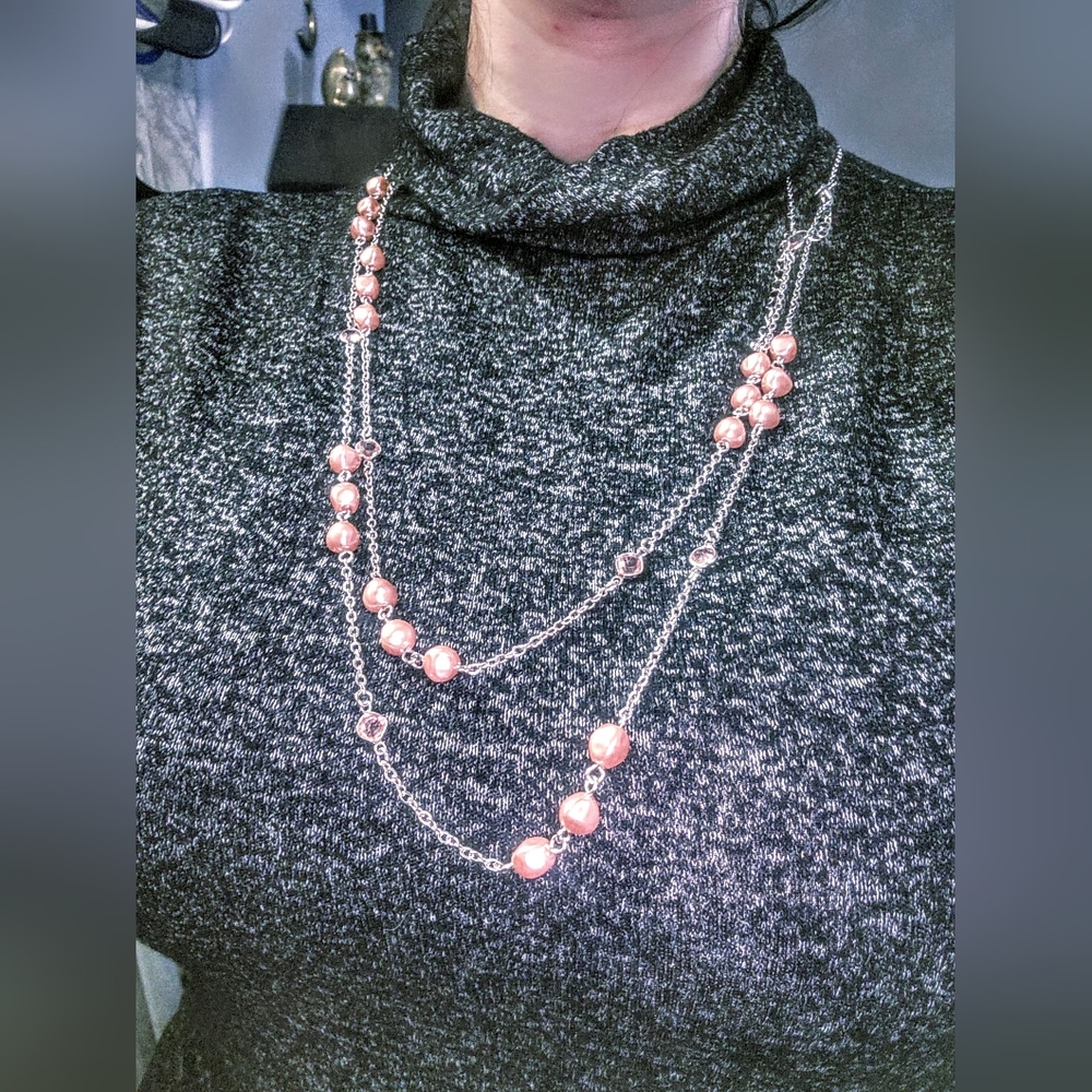Lia Sophia Pink and Silver Layered Necklace
